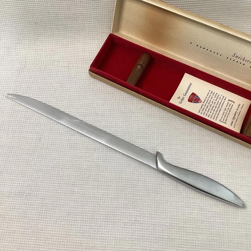Vintage Gerber Legendary Blades Long Snickersnee Fork Tip Carving Knife with Box